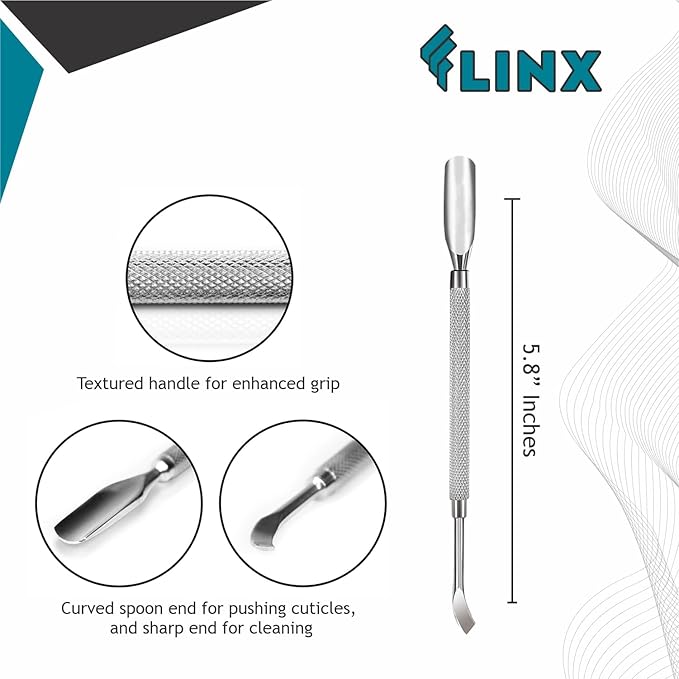 FLINX Nail Cuticle Pushers Tool with Pouch Nail Tools for Manicure & Pedicure Metal Cutіcle Pusher and Scraper Empujador de Cuticula Professional Cutіcle Tools for Nails, Naіl Pusher and Naіl Scraper