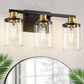 L LOHAS LED 3-Light Black and Gold Bathroom Light Fixtures, 20 Inch Modern Vanity Lights Over Mirror with Clear Glass Shade, Vanity Lights for Bathroom, ETL Listed