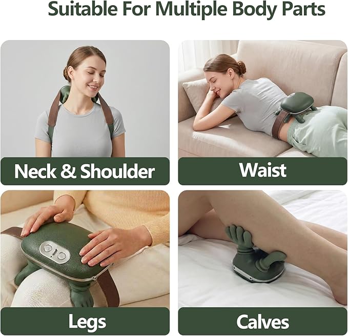 Neck Massager with Heat, 4D Bionic Finger Neck and Shoulder Massager, Hands-Free Cordless Deep Tissue Kneading Massager for Muscle Relaxation, Gifts for Women Men, Green