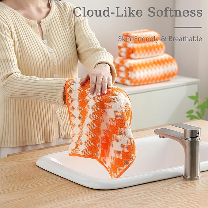 8 Piece Bathroom Towel Set |2 Oversized Bath Towels,2 Hand Towels,4 Washcloths| 600GSM Soft Hotel Towel Set Extra Large Bath Sheet for Bathroom,Highly Absorbent Quick Dry Bath Towel Collections,Orange