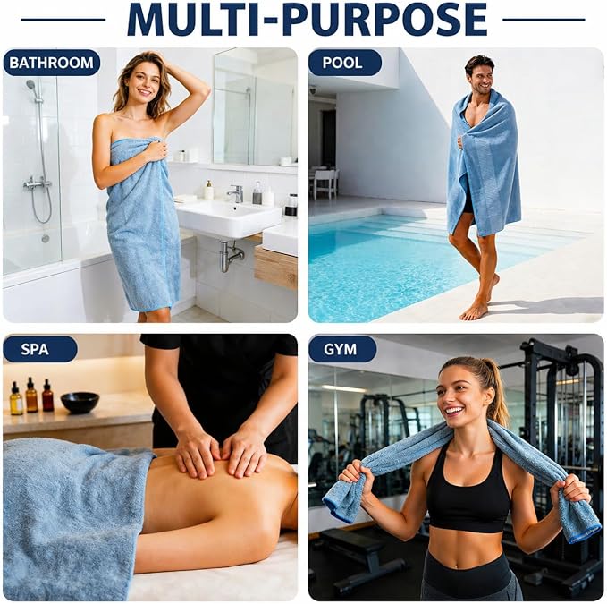 SEISSO 4 Pack Extra Large Bath Towels 63"x35", Bath Sheets for Sensitive Skin 70% Polyester 30% Viscose Fiber from Bamboo, Super Soft, Highly Absorbent & Quick Dry, Oversized Shower Towels