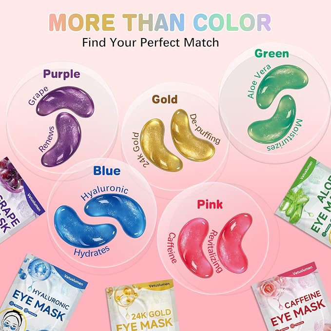 120 Pairs Under Eye Patches for Puffy Eyes and Dark Circles - Eye Mask Patches Variety Pack Travel & Skincare Gifts for Women/Men (Hyaluronic, 24K Gold, Grape, Caffeine, Aloe)