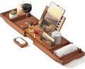 XcE Bamboo Bathtub Caddy Tray - Expandable to 41 Inches with Book Stand, Soap Holder & Anti-Slip Pads for Luxury Bath Spa, Brown