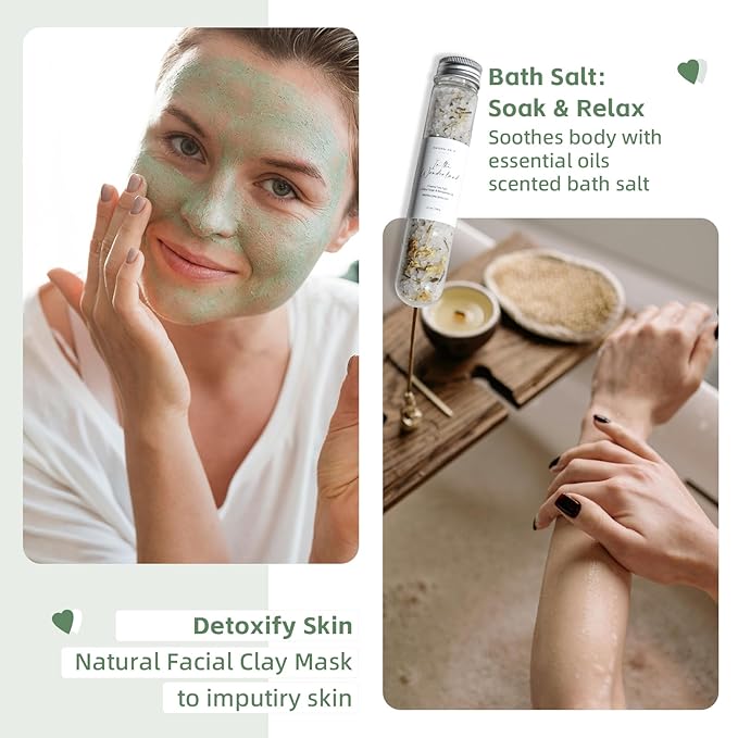 Natural Amor Spa Gift Set for Women – Handmade Soap, Bath Salt, Clay Mask & Candle with Bamboo Soap Dish, Relaxation Self Care Gift Box, Birthday Mothers Day Gift for Her