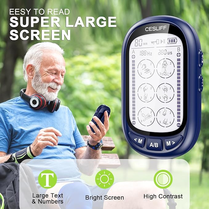 CESLIFF Dual Channel TENS EMS Unit Large Screen 24 Modes 36 Levels Intensity Muscle Stimulator, Rechargeable Electric Pulse Massager TENS Machine for Lower Back Neck Shoulder Pain Relief with 10 Pads