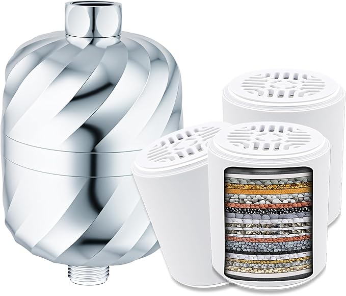 Shower Filter and 3 pcs Cartridge-99% Removal of Chlorine,Rust,Impurities -Softens Hard Water to More Clean - Smooth Skin, Hair Soft -High Output No Pressure Loss/NO Leaking,Easy Install and Replace