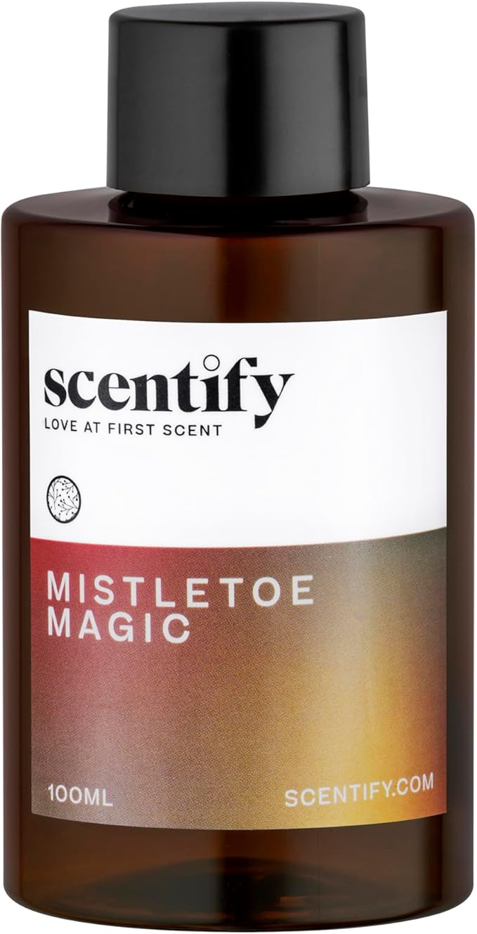 Scentify Holiday Mistletoe Magic Aroma Oil Christmas Refill Scent for Oil Diffusers - Pine, Oak, Moss, Clove, Cedar - Luxurious Relaxing Aromatherapy Fragrance 100ml, 3.38oz