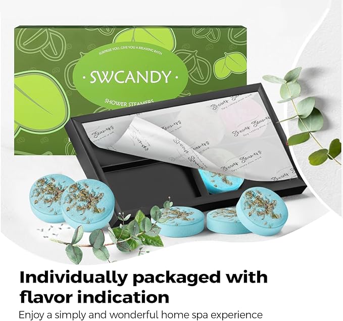 SWCANDY Shower Steamers Aromatherapy Birthday Gifts for Women Travel Essentials, 8 Pcs Eucalyptus, Bath Bombs Shower Bombs with Natural Essential Oils, Relaxation Home SPA