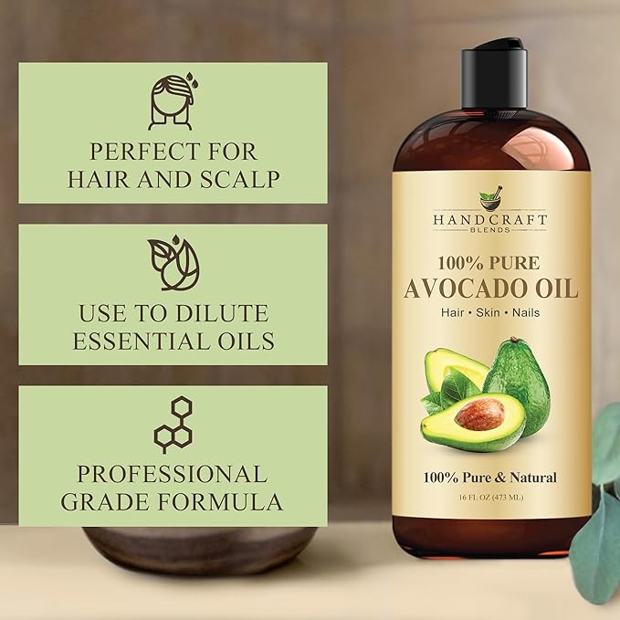 Handcraft Blends Avocado Oil - Cold-Pressed 16 Fl Oz - 100% Pure and Natural - Premium Grade Carrier Oil for Skin and Hair - Hair and Body - Massage - Hexane-Free