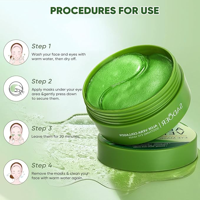 Aero Zen Aloe Vera Eye Mask- 60 PCS Aloe Vera Under Eye Patches-Under Eye Patches for Dark Circles,Eye Puffiness & Dark Circles Treatment,Reduces Wrinkles & Fine Lines,Improves & Firms Eye Skin