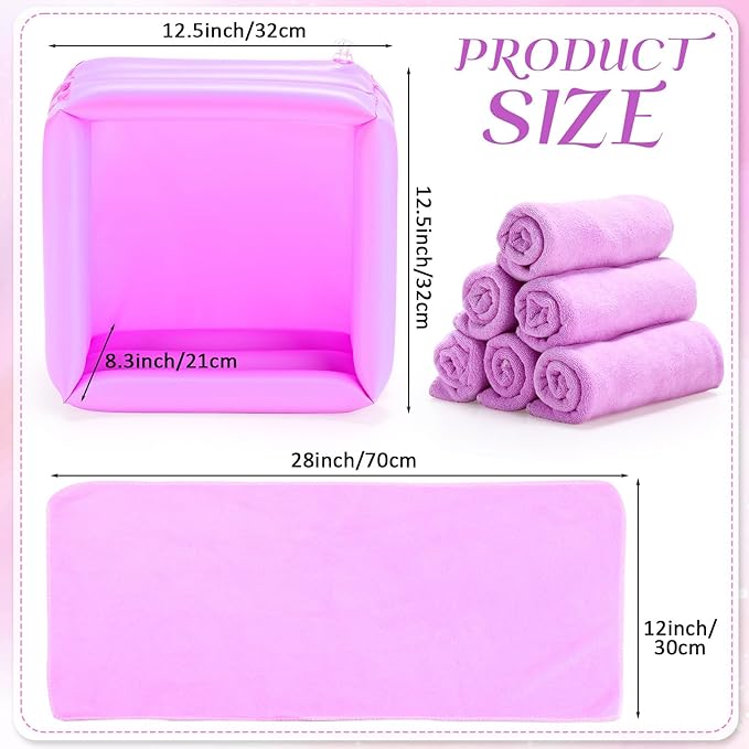 FillTouch 12 Pcs Foot Spa Kit for Girls Kids 12.5''x12.5''x8.3'' Foot Care Bath and 12''x28'' Hand Towels Washbasin Salon Towels Portable for Sleepover Spa Swim Birthday Party Supplies(Light Purple)