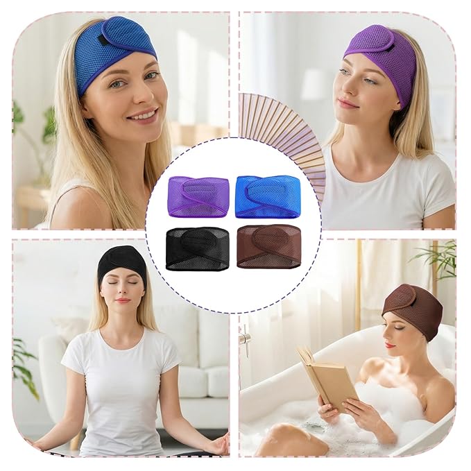 4 Pcs Mesh Hair Wraps for Black Women, Thicker Soft Head Wraps for Black Women Mesh Makeup Headbands Adjustable Stretchable Wrap Cap for Womens Long Short Hairs Sleeping Hair Scarf Cap Spa Headbands