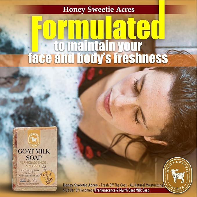Honey Sweetie Acres Frankincense Goat Milk Soap - Handmade 5 oz Bar, Made with Natural Ingredients, Moisturizing & Gentle, Made in the USA