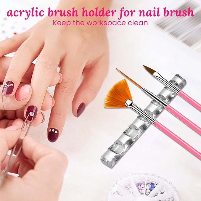 Nail Stand For Press On With Nail Art Brushes Nail Holder For Painting Practice Display Presson Nails Nail Art tools Set with Nail Dotting 3D Sculpting tools, Practice Kit Tech