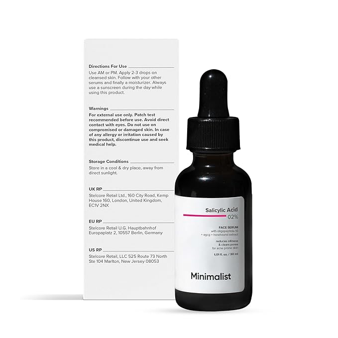 Salicylic Acid 2% Face Serum for Acne, Oil Control & Open Pores | Minimalist Acne Control Serum | BHA Exfoliant for Uneven Skin Tone | For Women & Men | 1Fl Oz/30ml
