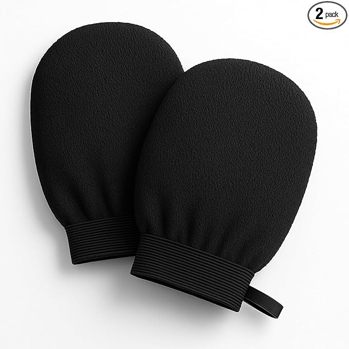 GUARD&MARINE Korean Exfoliating Mitts – Authentic Kessa Gloves Inspired by Turkish & Moroccan Hammam – Deep Body Scrubber for Dead Skin Removal, Tan Prep & KP – 2-Pack Shower Mitts