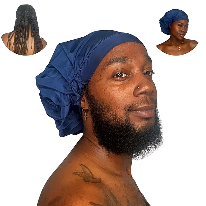 TTAT Shower Cap Extra Large for Men & Women With Braids, Dreadlocks, Locs, Afro, Coily, and Long Hair, Waterproof, Washable, Reusable & Adjustable, Great for Home, Spa, Conditioning, Self Care (Blue)