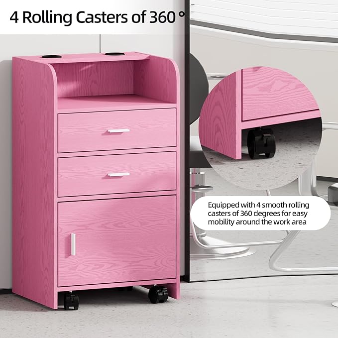 4ever2buy Salon Station for Hair Stylist, Pink Beauty Barber Station, Salon Trolley Cart with Wheels, Mobile Organizer for Salon, Spa, Barbershop, Nail & Beauty Tools, Pink