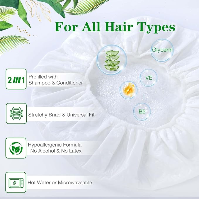 Shampoo Caps No Rinse, 6 Pack Waterless Shampoo Caps for Bedridden Patients and Elderly, Rinse Free Hair Washing Shower Caps for Post Surgery, Hospital, Camping