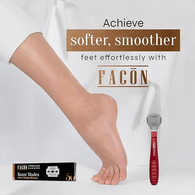 Facón Professional Callus Shaver Remover with 50 Blades, Pedicure Razor for Feet & Hands, Foot Razor for Callus Removal, Callus Blade Remover, Corn Shaver, Surgical Grade Premium Stainless Steel Tool