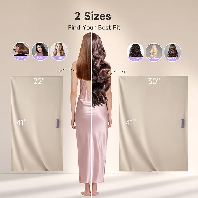 Umisleep 100% Microfiber Hair Towel, 41" x 22" Super Absorbent Towel Wrap with Elastic Loop, Large Curly Hair Towel for Women Long, Thick Hair, Camel