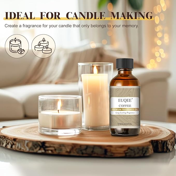 EUQEE 60ML Coffee Fragrance Oil 2.02 Fl oz Premium Fragrance Essential Oils with Glass Dropper for Diffuser, DIY Bath Bombs, Aromatherapy, Soap Candle Making