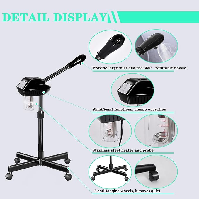 Facial Steamer on Wheels,Face Steamer for for Deep Cleansing and Hydration with Timer Function for Spa, Salon and Home Use