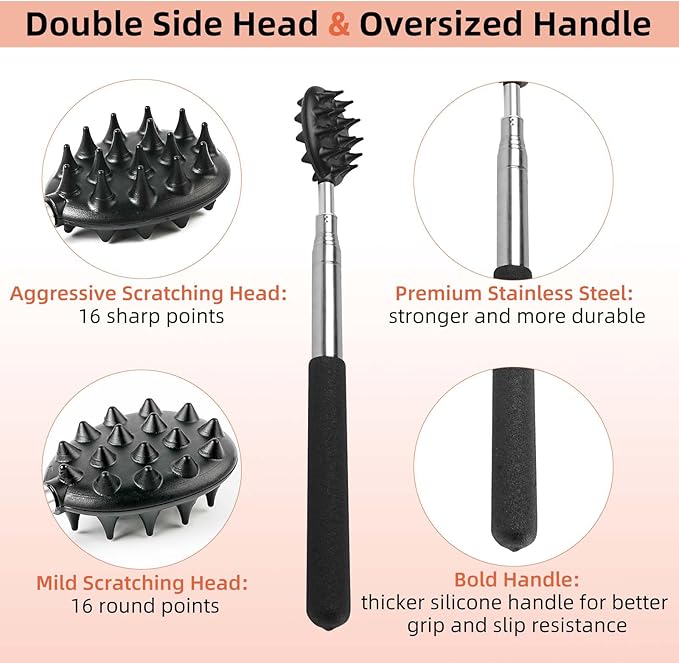 WOVTE Back Scratcher and Scalp Massager Kit – 4 in 1 Telescoping Back Scratcher for Men, 12 Fingers Head Massager for Stress Relief, Mothers Day Fathers Day Birthday Gifts for Men Women Adult