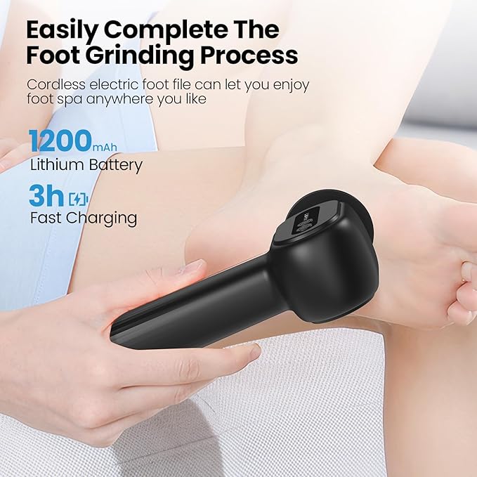 Electric Callus Remover for Feet, 2 in 1 Electric Foot File Grinder, Rechargeable Cordless Foot Scrubber for Dead Skin, Adjustable Speed with Sandpaper Discs, Professional Pedicure Tools,Black