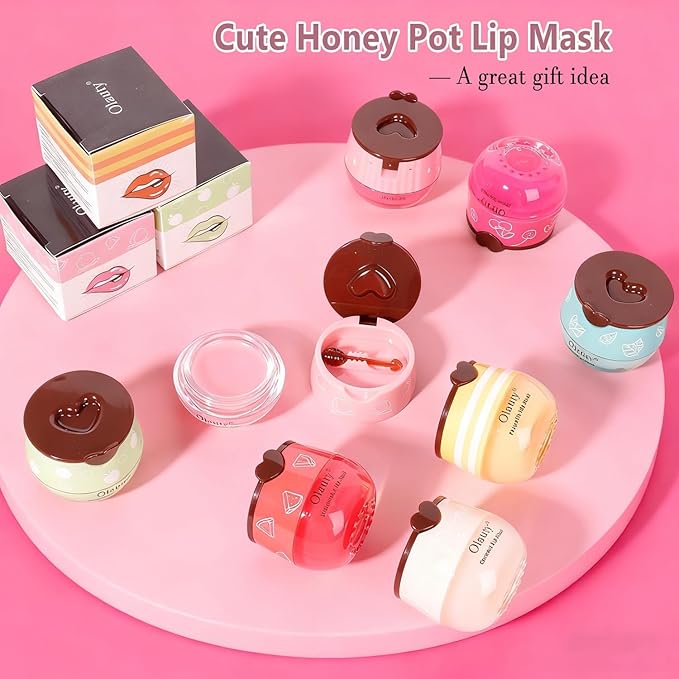 8 PCS Bee Lip Balm Honey Pot, Honey Lip Balm Bulk, Moisturising Sleep Lip Mask Overnight with Sticks, Reduce Lip Lines, Bulk Gifts, Mothers Day Gift, Teacher Gift, Party Favors for Women