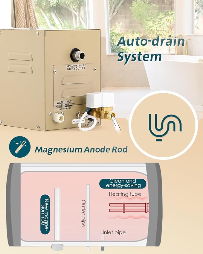 Steam Shower Generator Kit 3KW for Bath Sauna SPA, Self-draining System, Aromatherapy Steam Head, LED Waterproof Controller, 12-Hour Timer 77-131℉ For Home Commercial Use