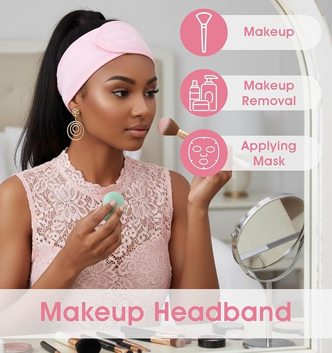 3 Pack Face Wash Headband, Adjustable Spa Headbands for Women, Non-Slip Terry Cloth Headband for Facial, Makeup & Shower, Soft Stretchable Hair Band