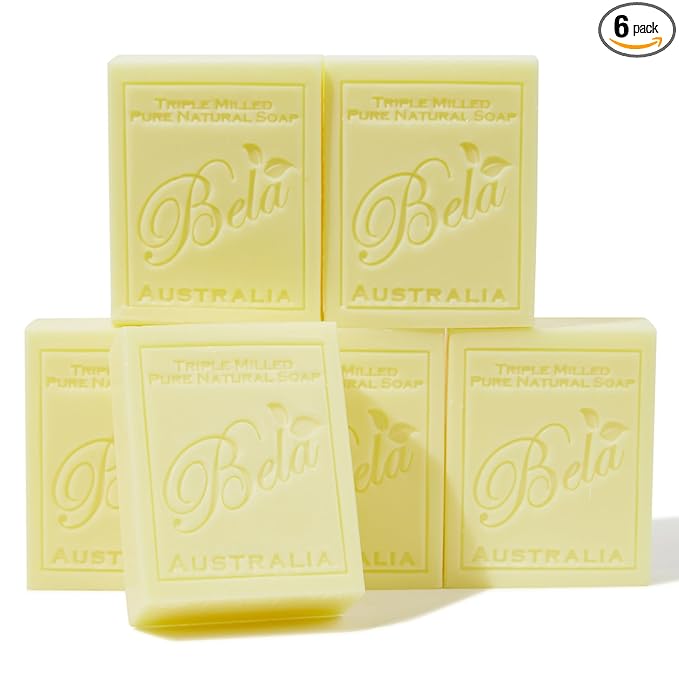 BELA Pure Natural Soap - Honeysuckle Scent - 3.3 oz Pack of 6, Long Lasting Triple Milled French Soap Enriched with Organic Shea Butter, Rich Creamy Lather, Made in Australia