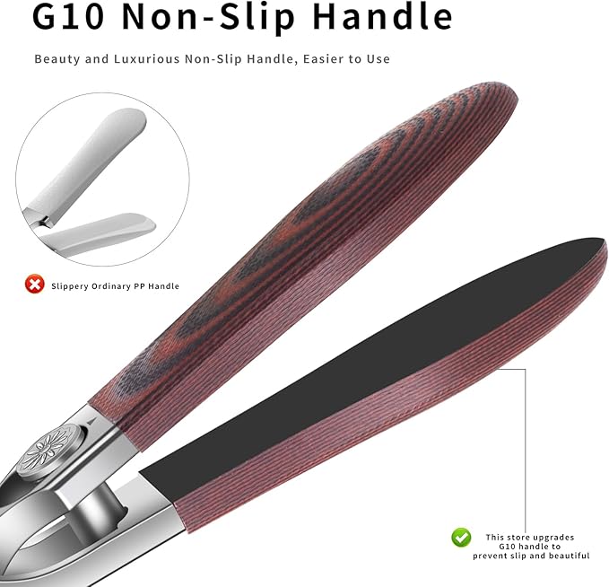 Professional Stainless Steel Cuticle Nippers for Manicurists, Safe Lock Cuticle Trimmer with G10 Non-Slip Handle and Splash Guard for Salon and Travel (Oval Red D)
