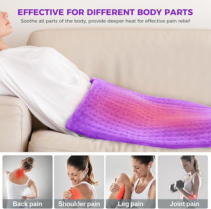 NOWWISH Heating Pad for Back Pain Relief & Period Cramps, 33x17 Inches Large Electric Heating Pad with 10 Heat Settings, Timer & Auto Shut-Off, Machine Washable, Mothers Day Gifts for Mom, Purple