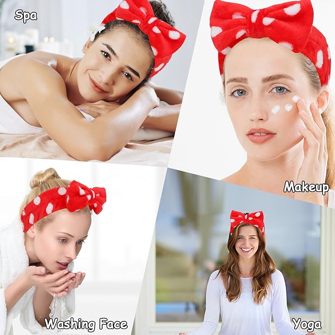 Casoty 12 Pcs Headbands for Makeup, Spa Gifts for Women, Soft Coral Fleece Makeup Headbands for Women, Bow Hair Band, Spa Headband for Face Washing Shower Skin Care Yoga