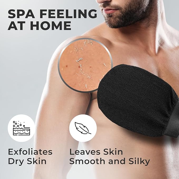 GUARD&MARINE Korean Exfoliating Mitts – Authentic Kessa Gloves Inspired by Turkish & Moroccan Hammam – Deep Body Scrubber for Dead Skin Removal, Tan Prep & KP – 2-Pack Shower Mitts