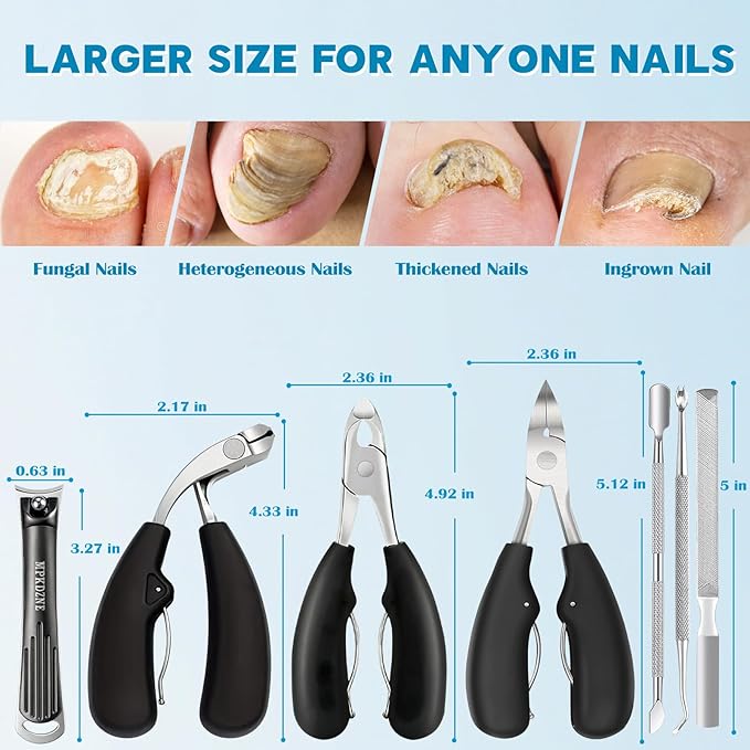 2026 Heavy Duty Toenail Clippers for Thick Nails, 7-in-1 Pedicure Kit with Catcher for Seniors & Men, Professional Wide Jaw Ingrown Toe Nail Clipper Set, Podiatrist Tool