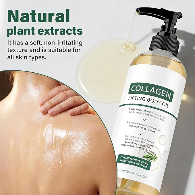 Collagen Lifting Body Oil After Shower, Hydrating Collagen Oil For Body, Moisturizing Anti Aging for Women & Men, Helps Soften Appearance of Crepey Skin for All Skin Types, 3.8 Fl Oz