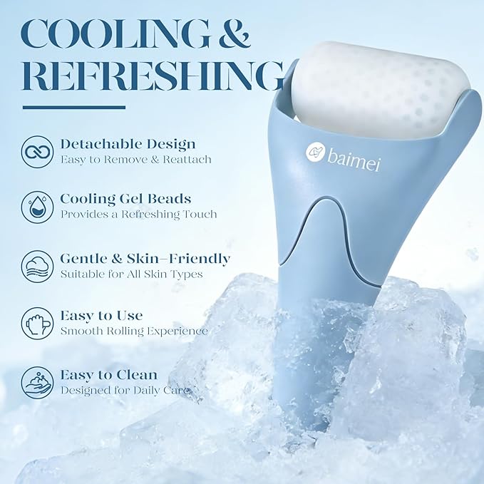 BAIMEI IcyMe Ice Roller for Face and Gua Sha Facial Tool Set, Ice Face Roller Reduces Puffiness Skin Care Tools, Self Care for Women - Bule