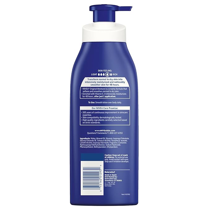 NIVEA Original Moisture Body Lotion with Vitamin E,48-Hour Body Moisturizer for Normal to Dry Skin,16.9 Fl Oz Pump Bottle, (Pack of 2)
