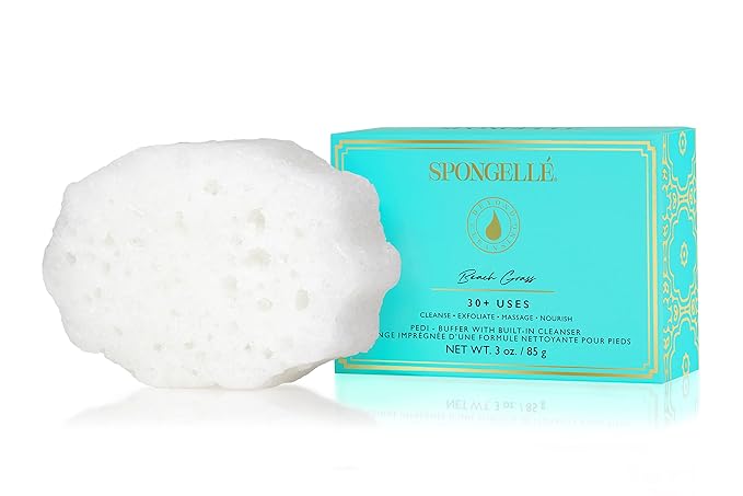 Spongellé Beach Grass Pedi Buffer Bath Sponge | Exfoliating Foot & Heel Scrub | Cleanse, Exfoliate, and Nourish in One Easy Step | Cruelty-Free, Vegan, Dermatologist-Tested, Made in USA | 30+ uses