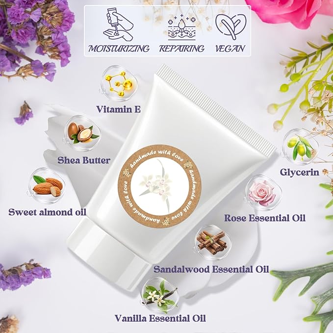 JCOOS Hand Cream Making Kit, Lotion Kit, DIY Handcream For Very Dry Hands, Almond Oil, Vitamin E, Tube, Essential Oils, Natural Whipped Shea Butter Body Butter Making Kit Gifts for Women