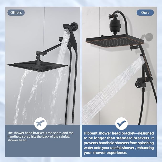 Hibbent 5-spray Filtered Rainfall Shower Head Combo, High Pressure 13'' Showerhead with Stainless Steel 4 Spray Modes Handheld, All Metal 4-way Diverter Arm, 71'' Hose & Holder, Oil-Rubbed Bronze