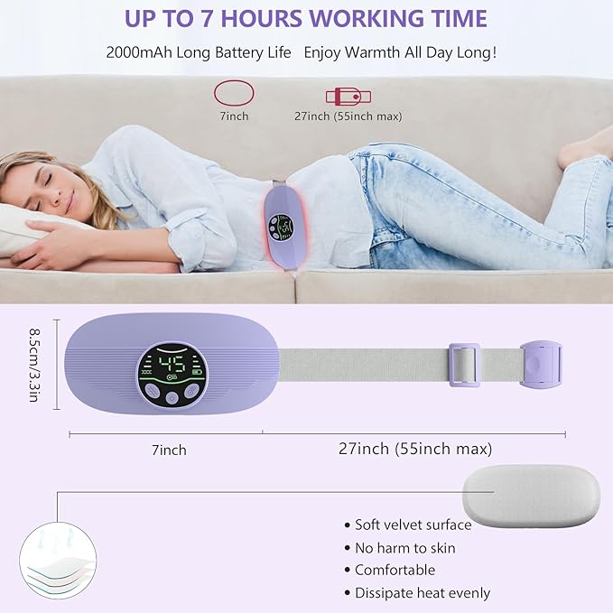 HOTBAG Heating Pad for Period Cramps Portable Cordless 3S Fast Period Heating Pad Cramp Relief with 3 Heat Levels and 3 Massage Modes Menstrual Electric Waist Wrap Belt for Pain Relief Gifts for Her