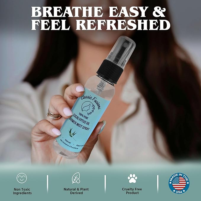 100% Pure Eucalyptus Oil Shower Spray – 2oz Natural Mist for Refreshing Scent, Relaxation & Invigoration – No Harsh Chemicals, Perfect for Shower, Steam Room & Linen Freshener
