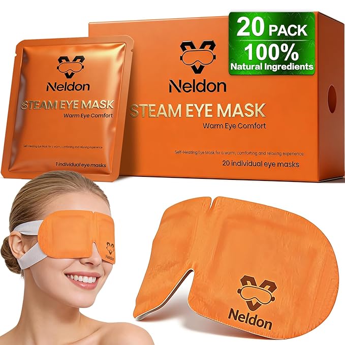 Neldon 20 Pack Steam Eye Mask Disposable, Self Heating Heated Warm Compress for Dry Eyes, Self-Warming Eye Pad for Sleep Travel Spa, Relaxation Gift for Women Men