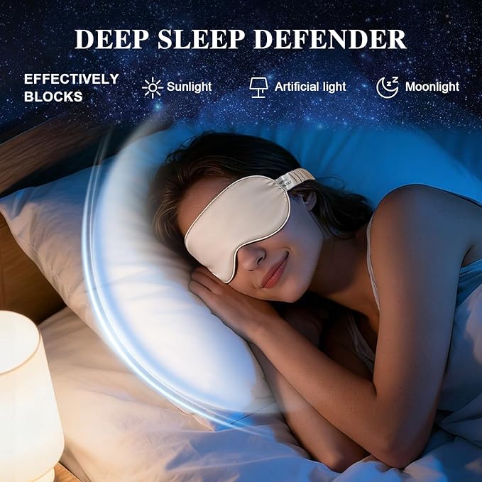 Silk Sleep Mask,Eye Mask for Sleep Women Men,Mulberry Sleeping Mask with Adjustable Strap,Blindfold Blackout Eye Mask for Travel and Full Night's Sleep,Nap
