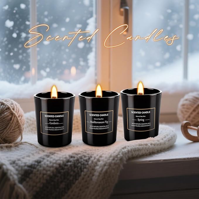 12 Pack Scented Black Candles Gift Set, Natural Soy Wax Aromatherapy Candles for Home, 12 Fragrances, Perfect for Stress Relief, Meditation, Bathroom, Bedroom, Birthday Gifts for Women & Men