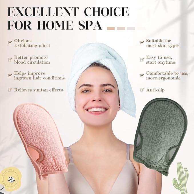 Gilprop 3 Pcs Korean Exfoliating Gloves with Thumb Holes Thorough Exfoliating Mitts for Dead Skin Removal Shower, Machine Washable, Reusable and Skin-friendly Material